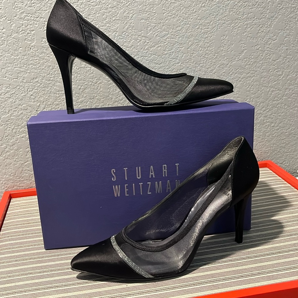 Stuart Weitzman Black Satin Heel